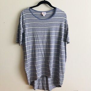 ❤️ 3/$15 LuLaRoe Blue and Gray Striped Short Sleeve Tee B